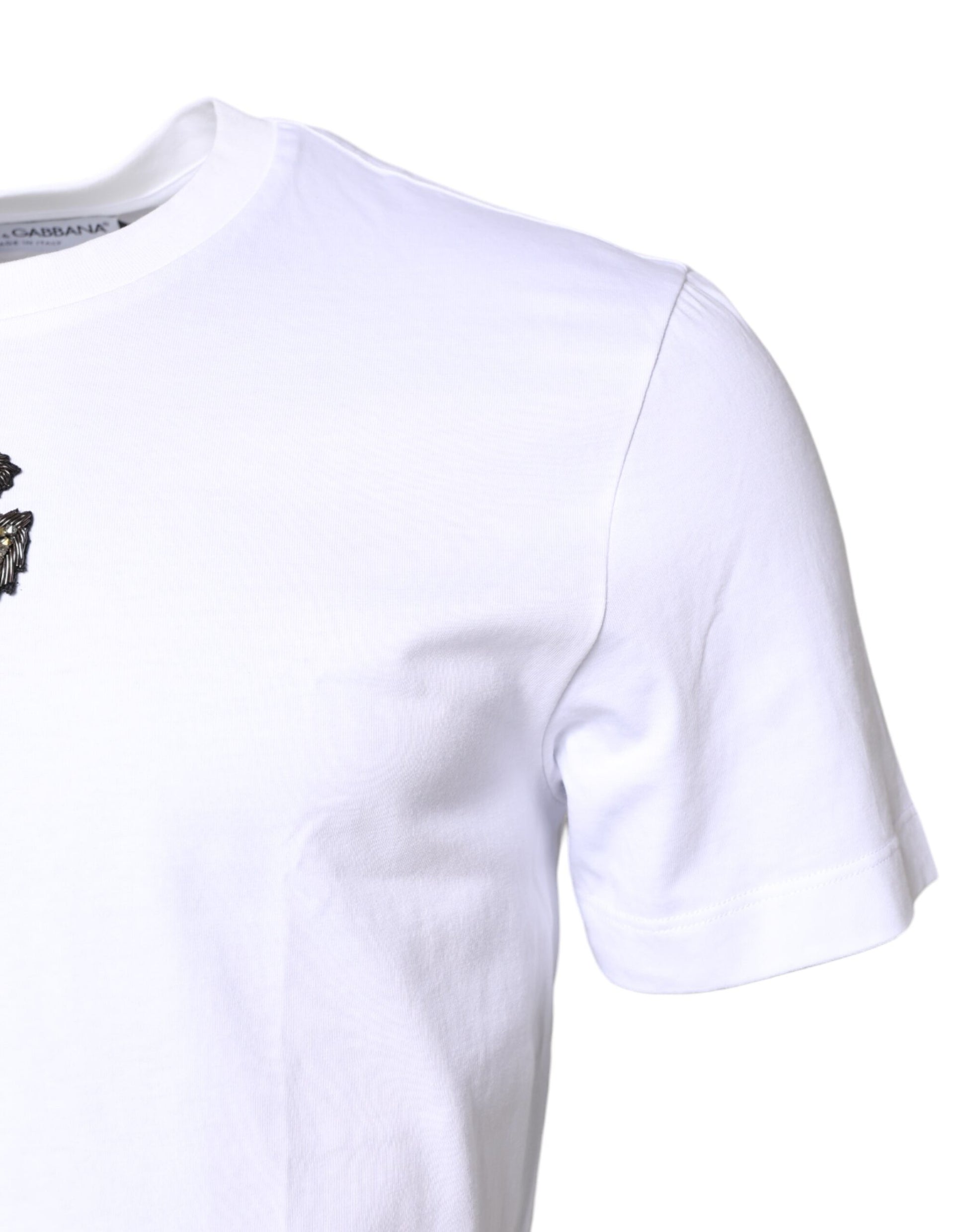White Cotton DG Embroidery Crew Neck T-shirt