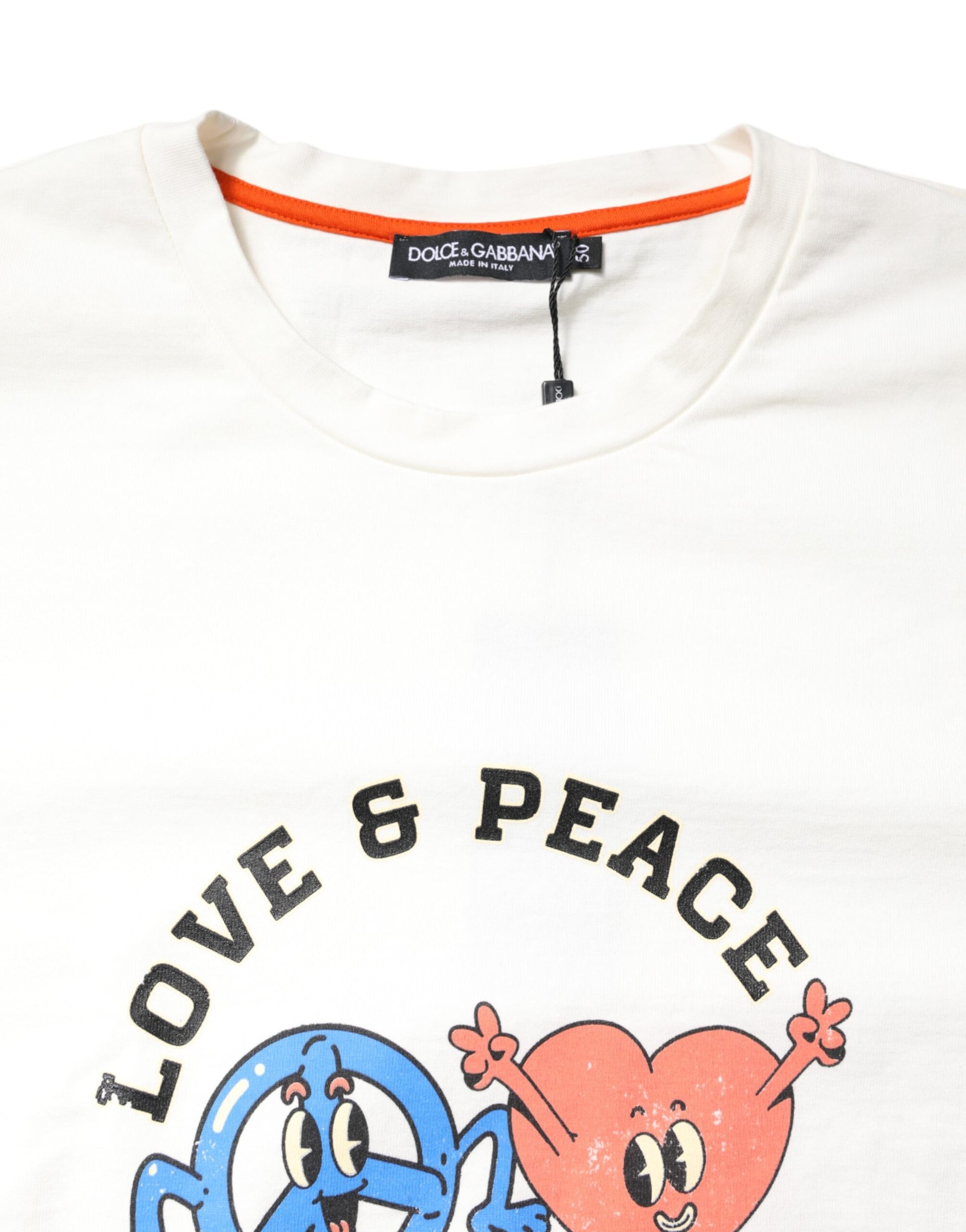 White LOVE & PEACE Print Crew Neck T-shirt