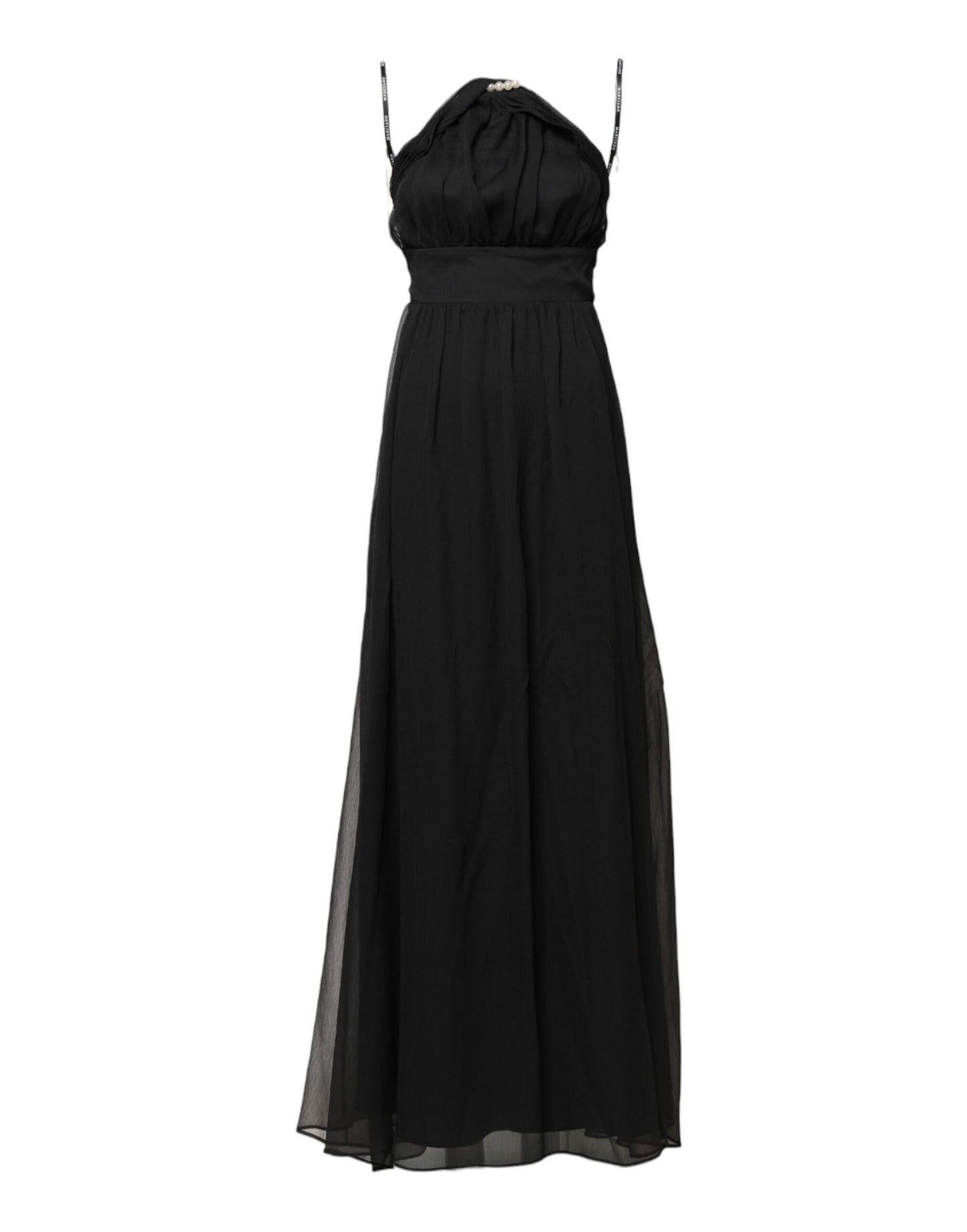 Black Tulle Pearl Sleeveless Long Gown Dress