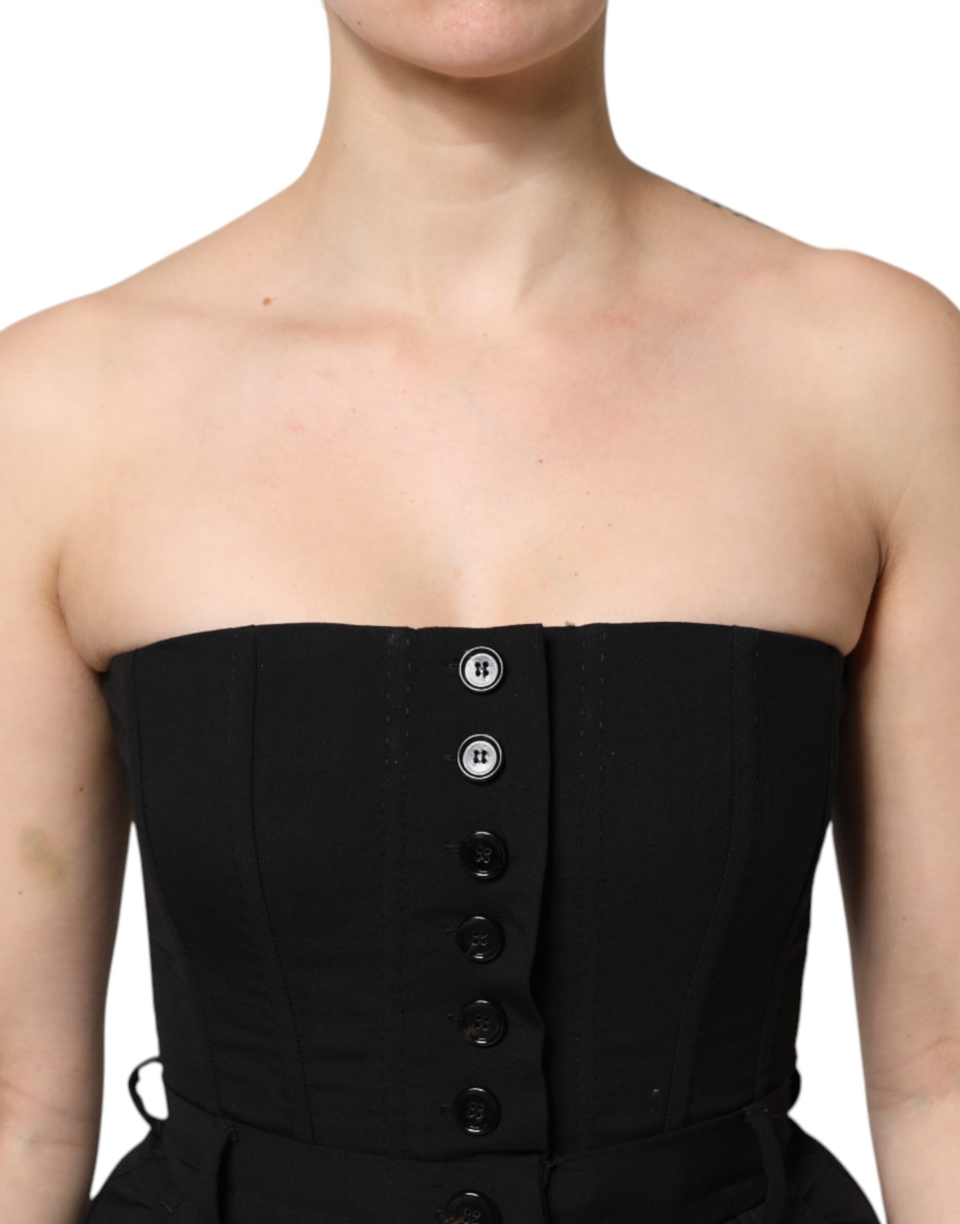 Black Wool Strapless Romper Jumpsuit Dress