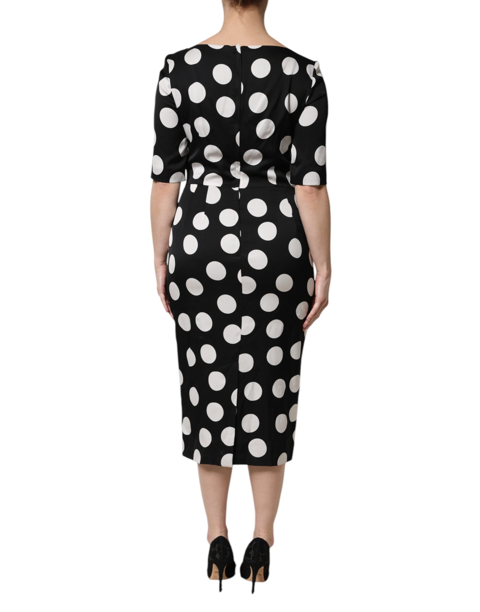Black White Polka Dot Sheath Midi Dress