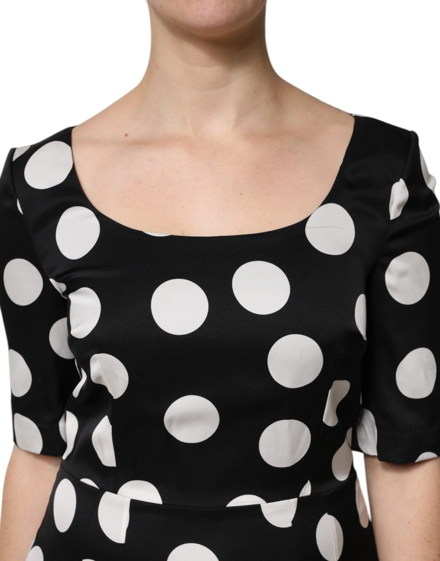 Black White Polka Dot Sheath Midi Dress