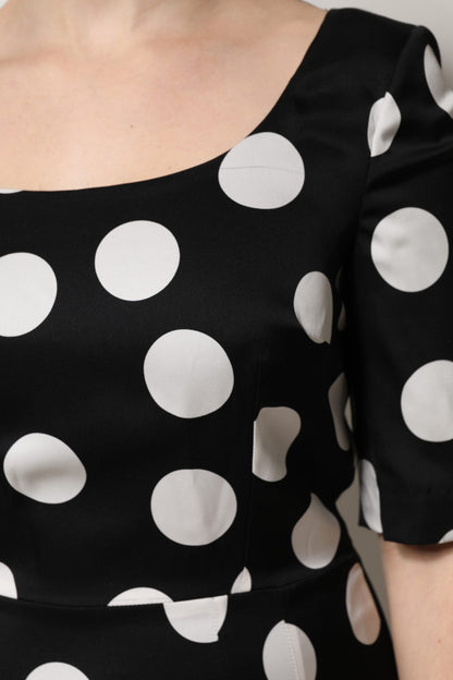 Black White Polka Dot Sheath Midi Dress
