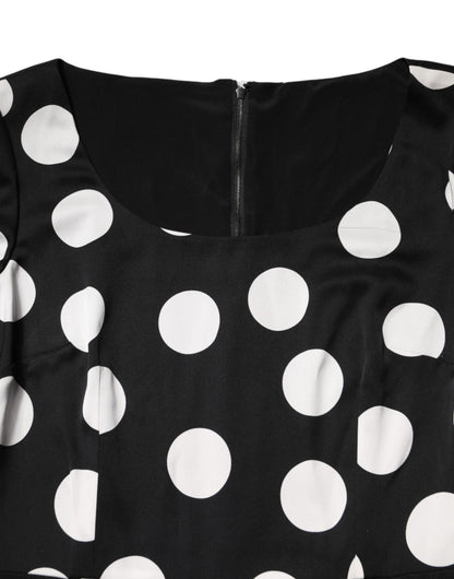 Black White Polka Dot Sheath Midi Dress
