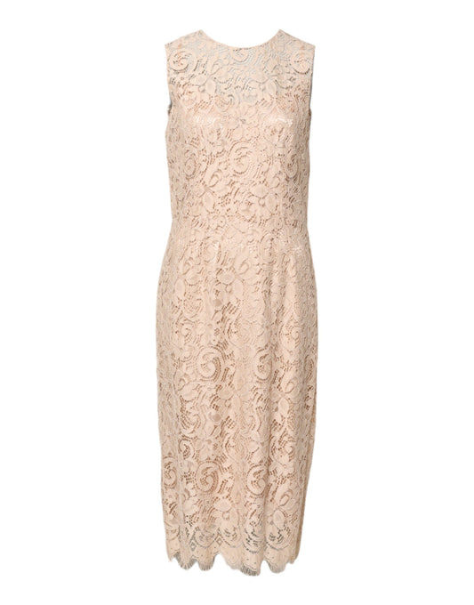 Beige Floral Lace Sleeveless Sheath Dress