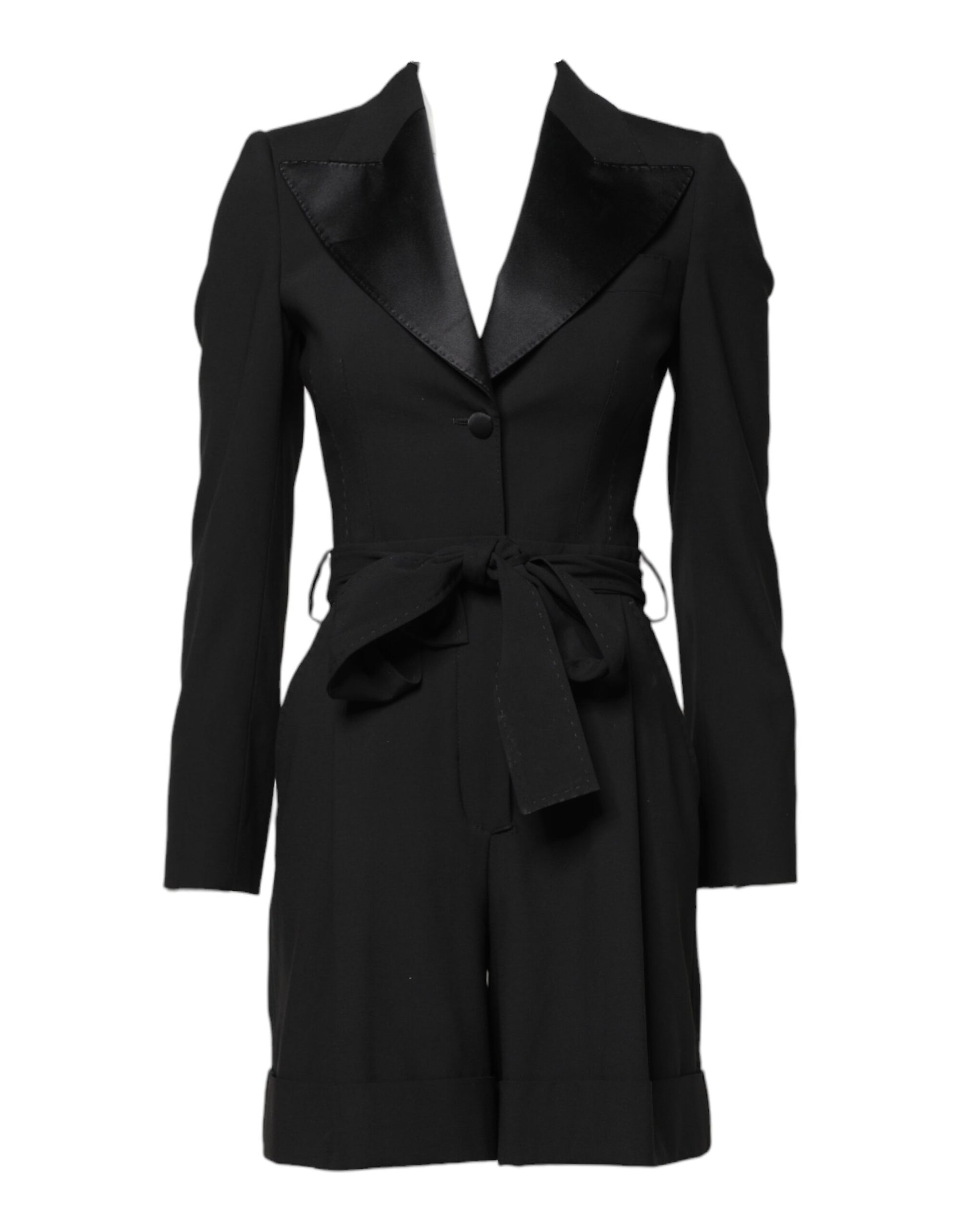 Black Wool Jumpsuit Dress Women Coat Jacket