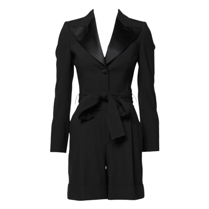 Black Wool Jumpsuit Dress Women Coat Jacket