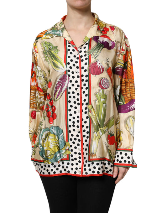 Multicolor Vegetables Silk Long Sleeves Top