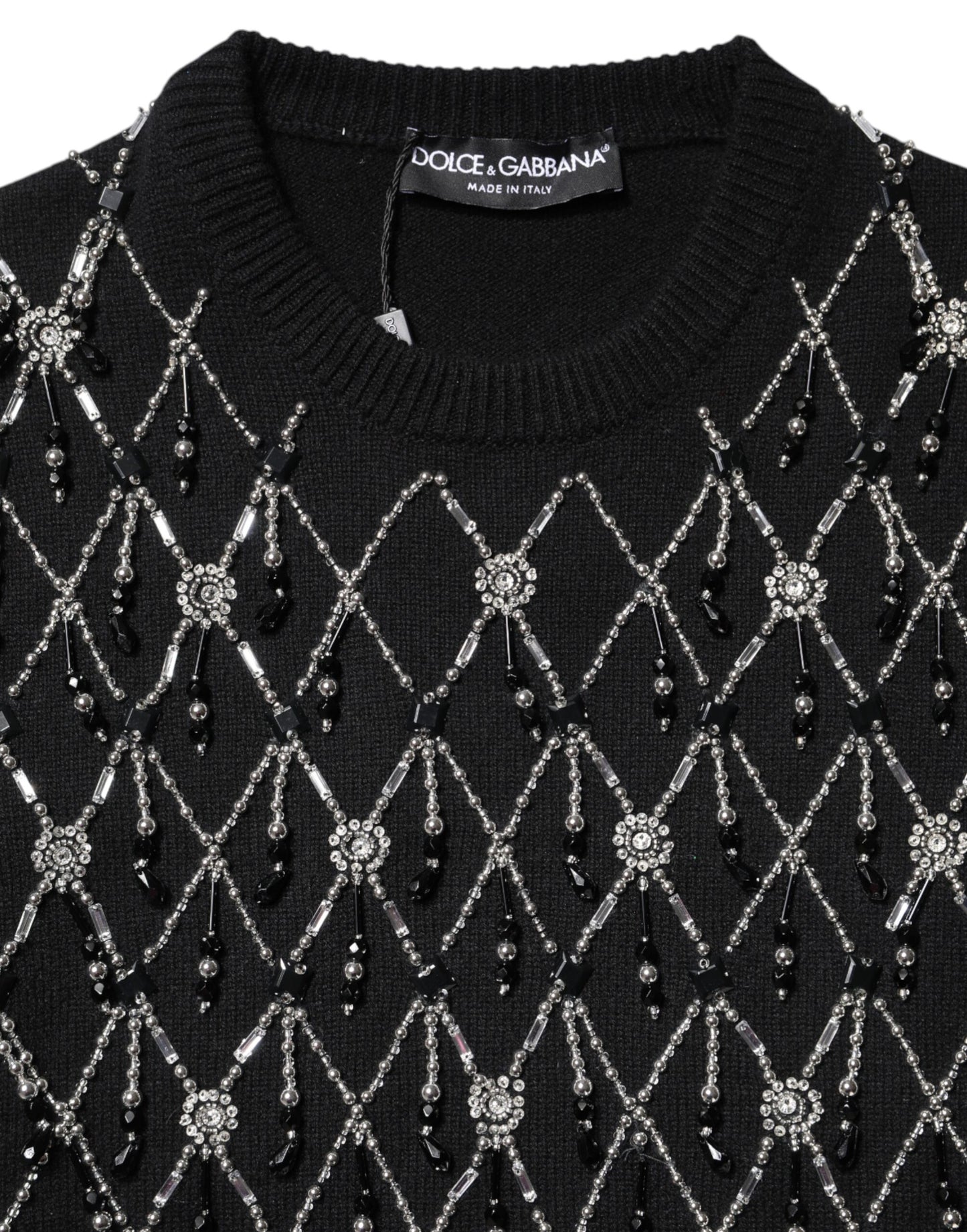 Black Cashmere Embellished Long Sleeves Top