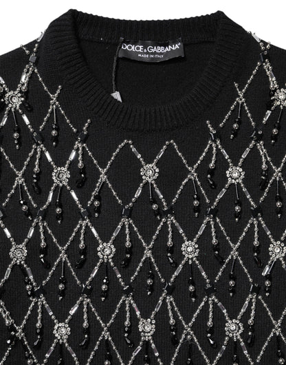 Black Cashmere Embellished Long Sleeves Top