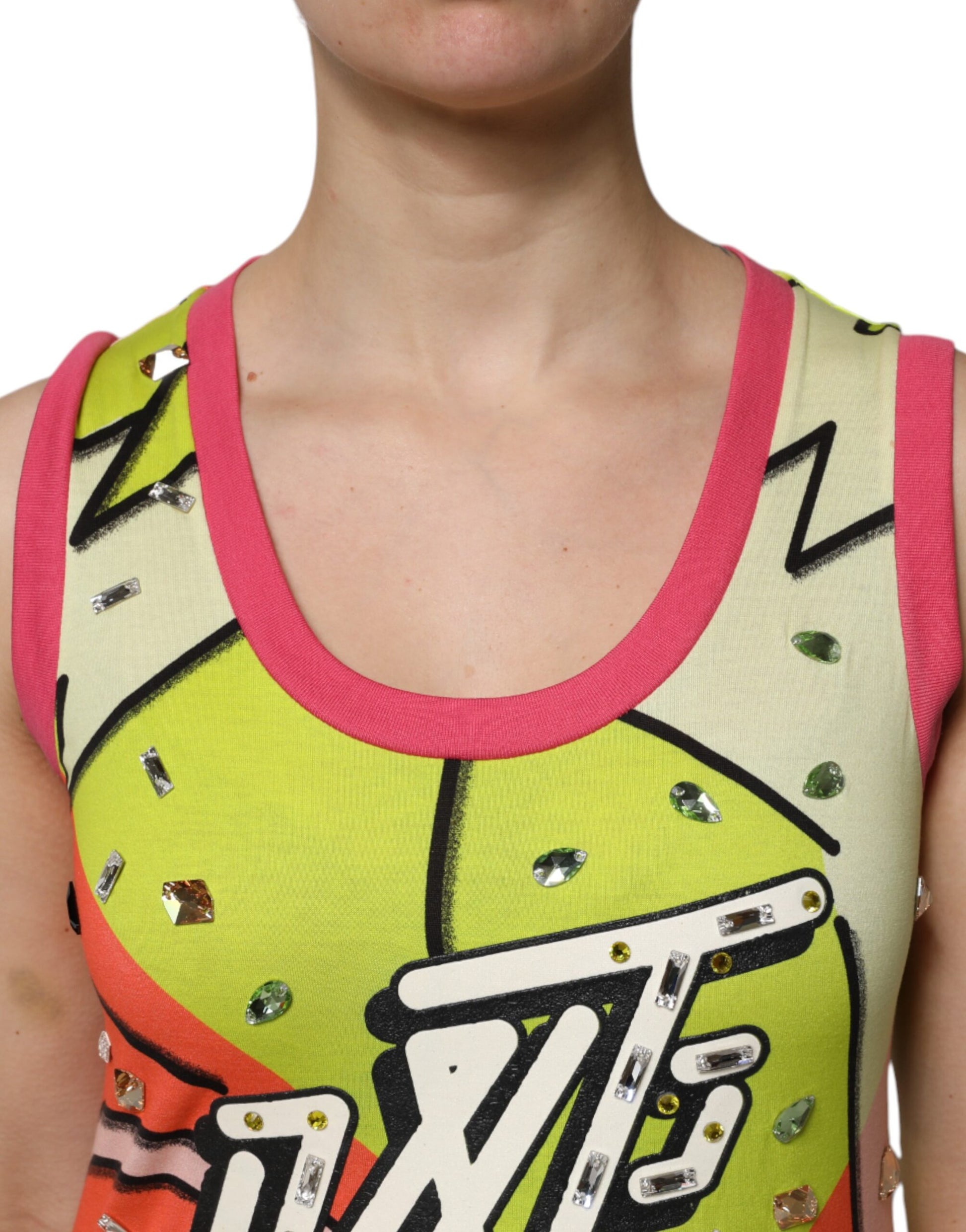 Multicolor Printed Crystal Embellishment Top