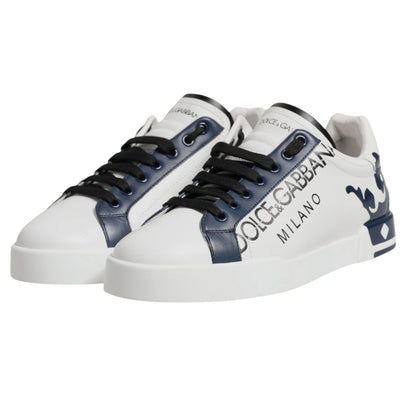 White Blue Crown Low Top Men Sneakers Shoes