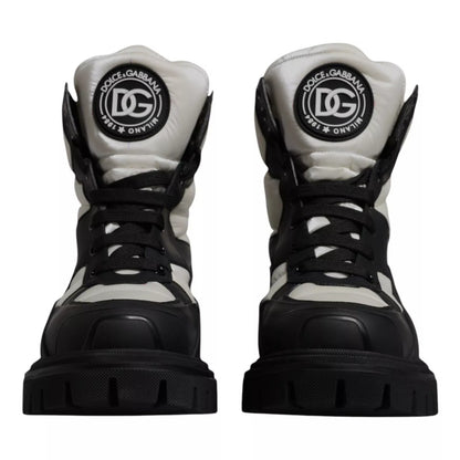 Black White Padded Mid Calf Lace Up Boots Shoes