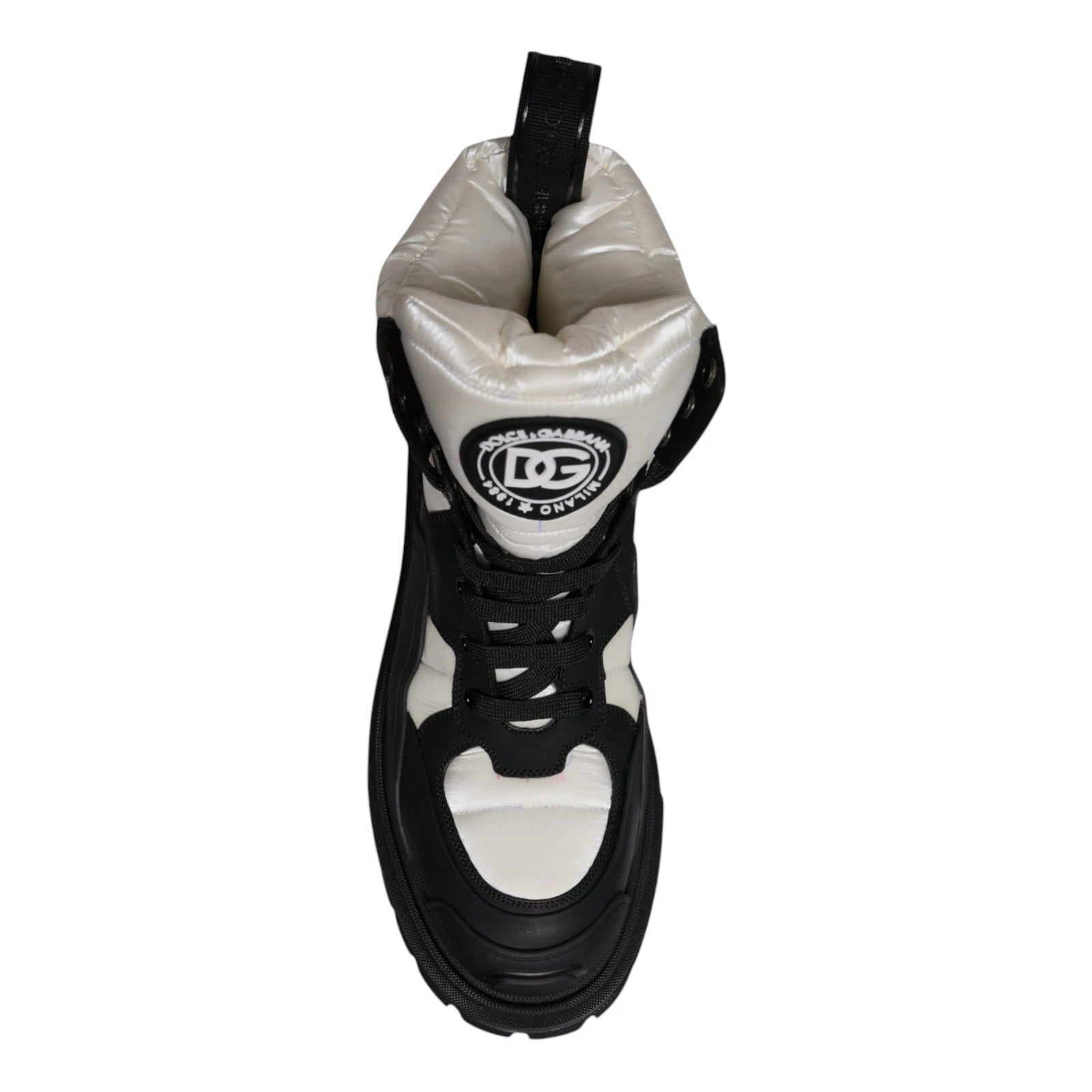 Black White Padded Mid Calf Lace Up Boots Shoes