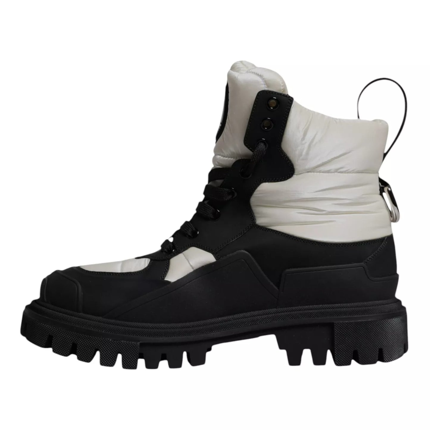 Black White Padded Mid Calf Lace Up Boots Shoes