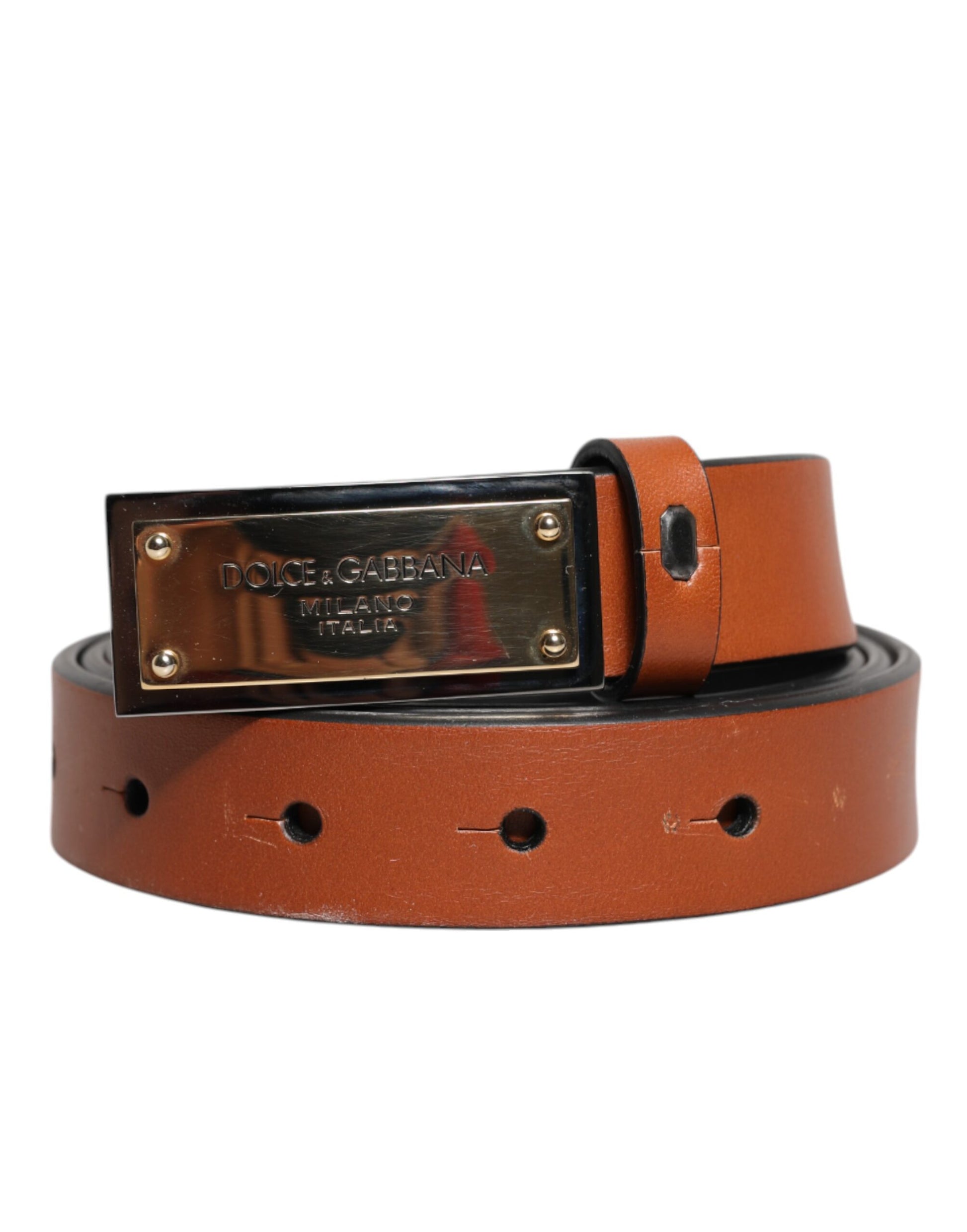 Brown Leather Gold Rectangle Buckle Belt