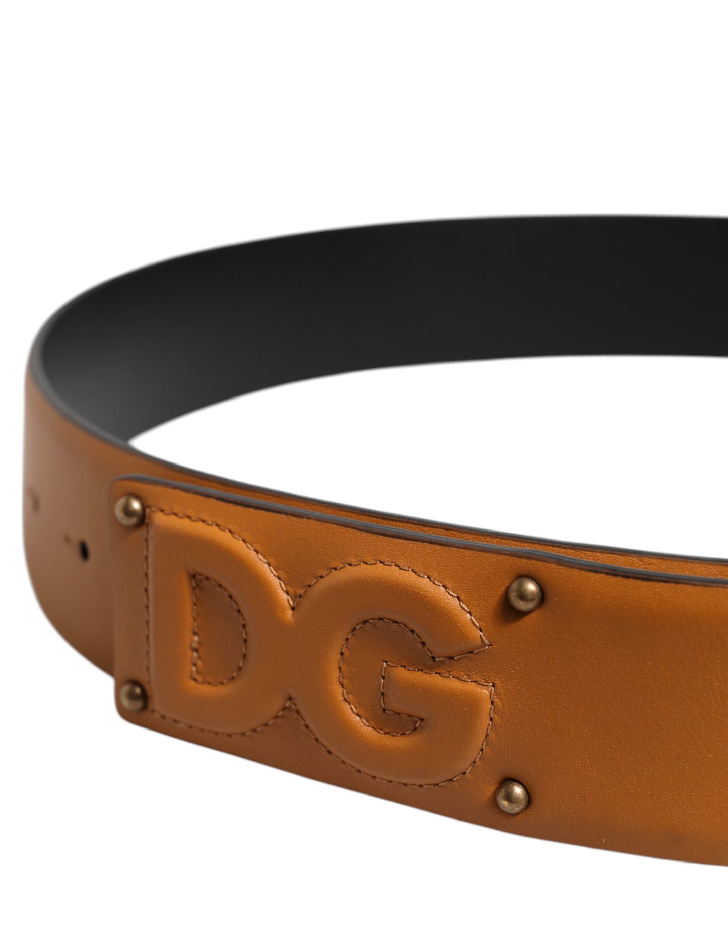 Brown Leather Buckle DG Logo Embossed Belt