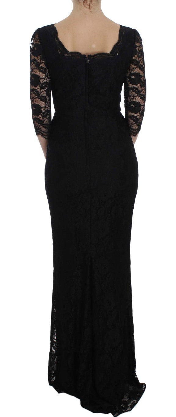 Black Floral Lace Long Ball Maxi Dress