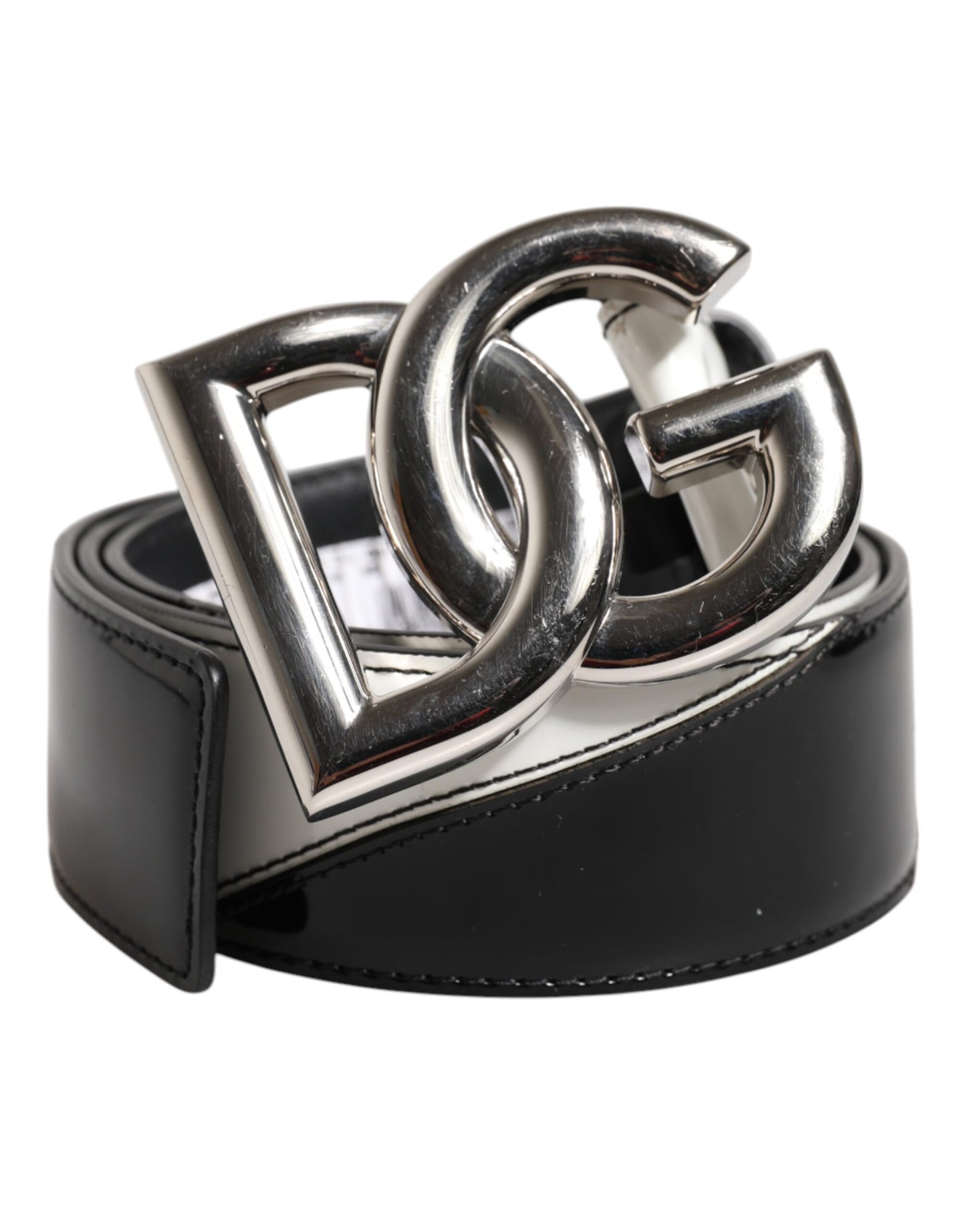 Black White Leather DG Metal Buckle Belt