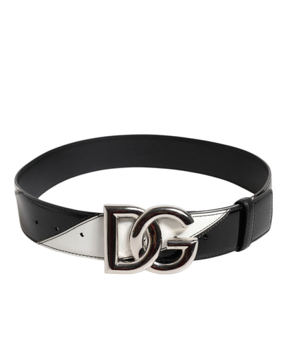 Black White Leather DG Metal Buckle Belt