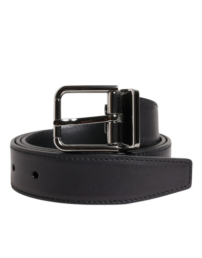 Black Classic Calf Leather Silver Buckle Belt