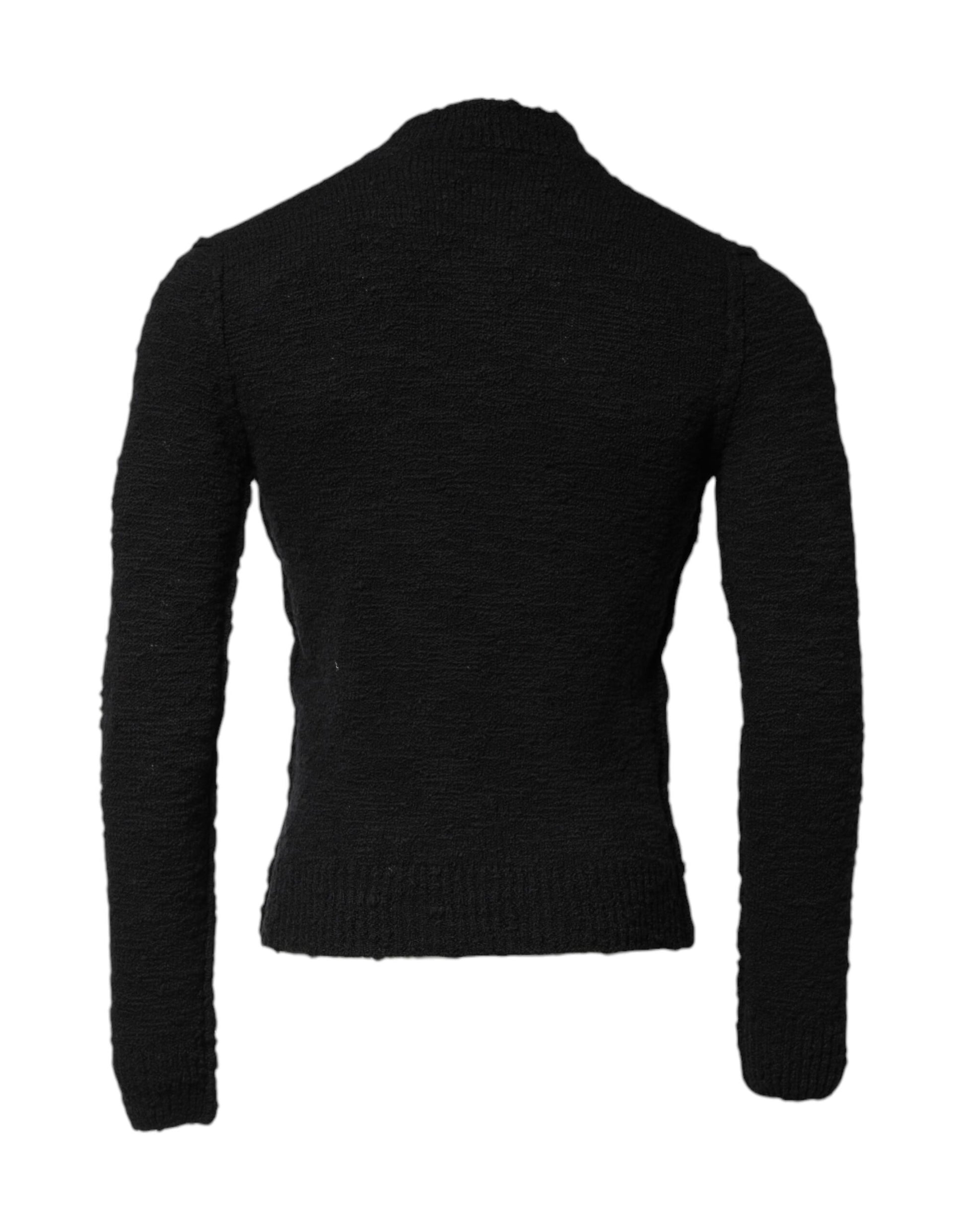 Black Wool Knit Crew Neck Pullover Sweater