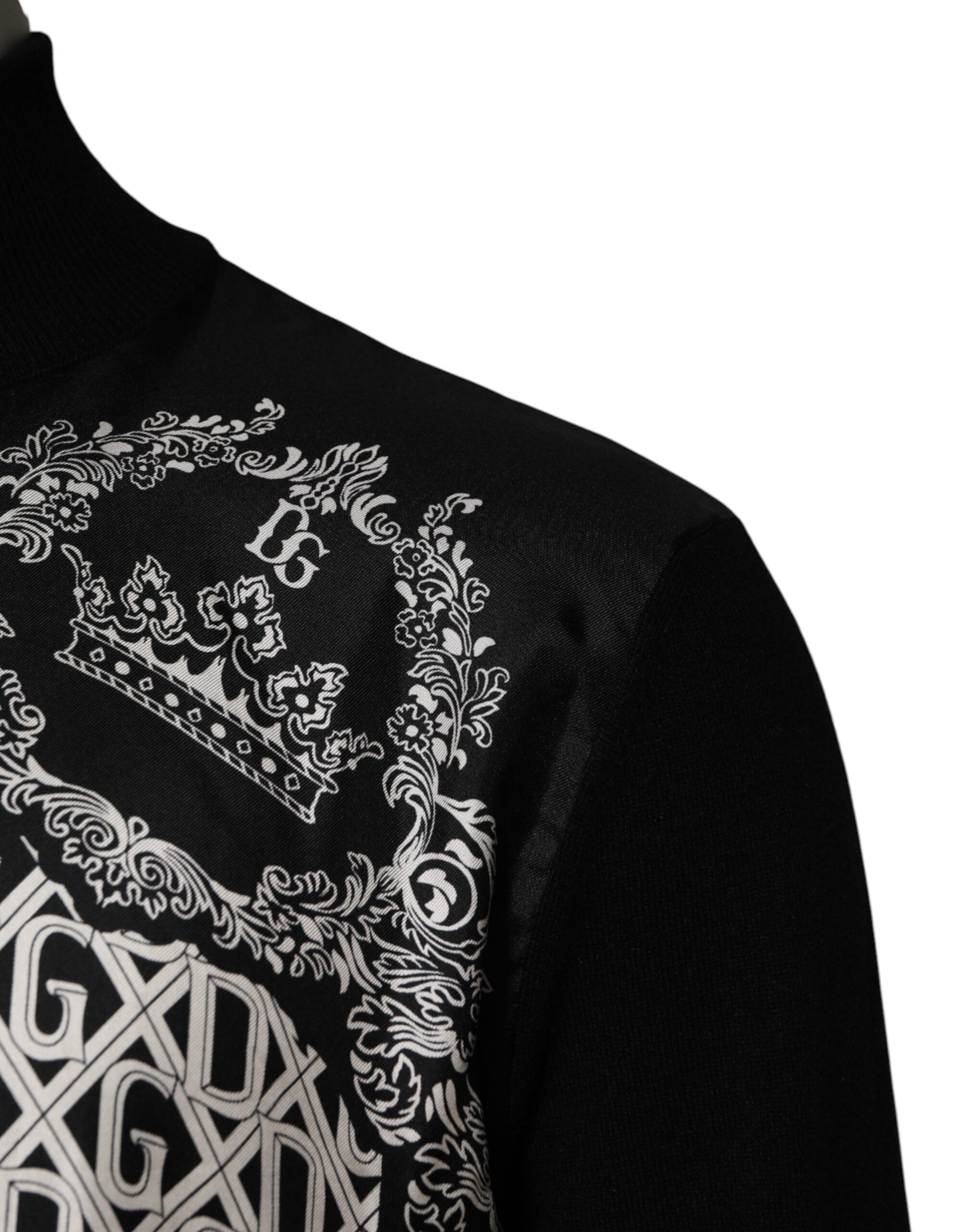 Black White Bandana Print Full Zip Sweater