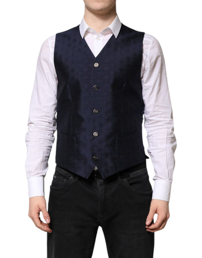 Dark Blue Logo Wool Formal Men Waistcoat Vest