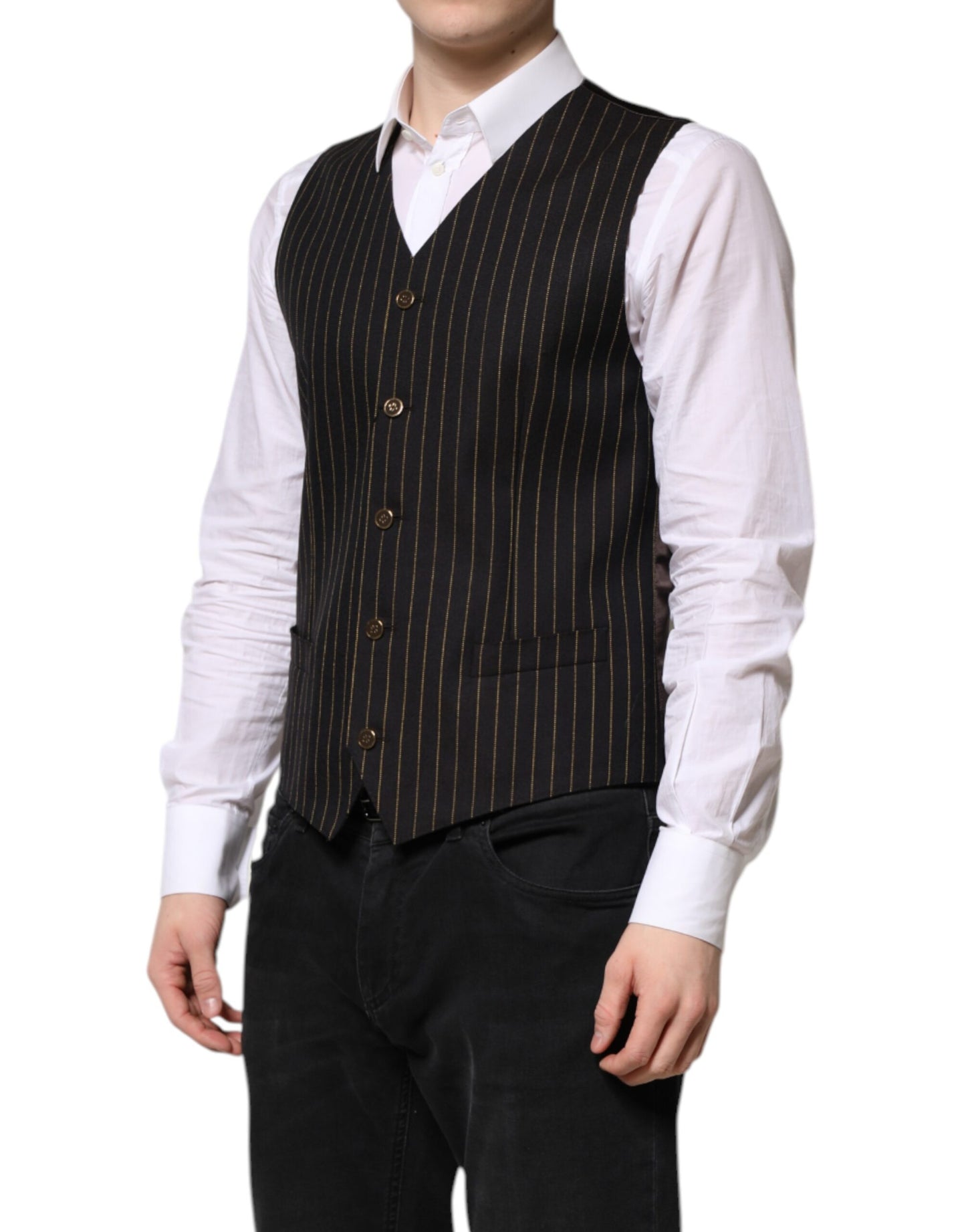 Black Stripes Wool Formal Men Waistcoat Vest