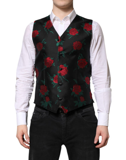 Red Floral Brocade Formal Men Waistcoat Vest