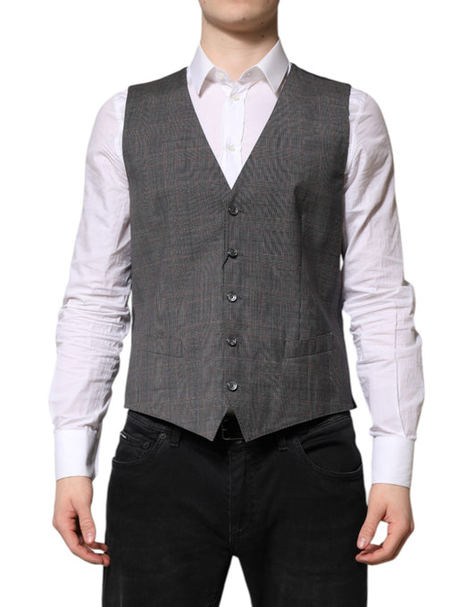 Gray Plaid Wool Formal Dress Waistcoat Vest