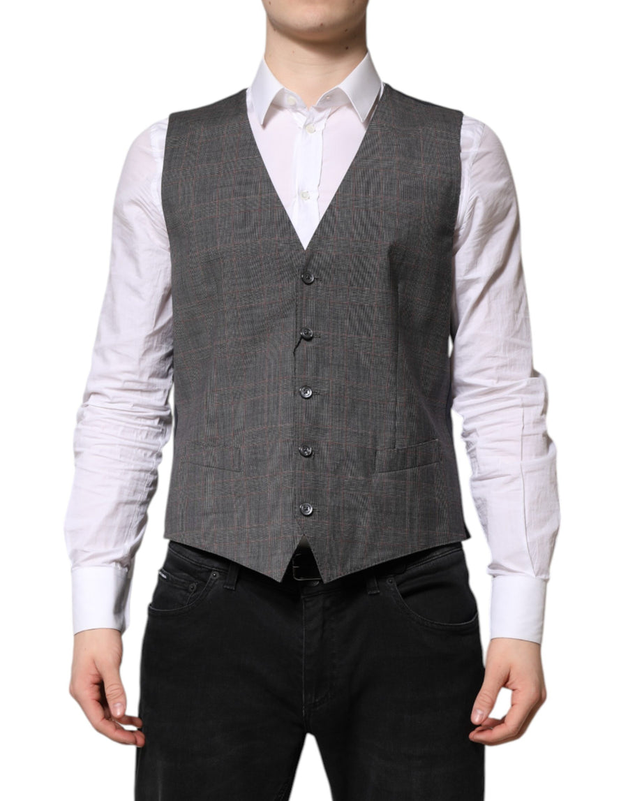 Gray Plaid Wool Formal Dress Waistcoat Vest
