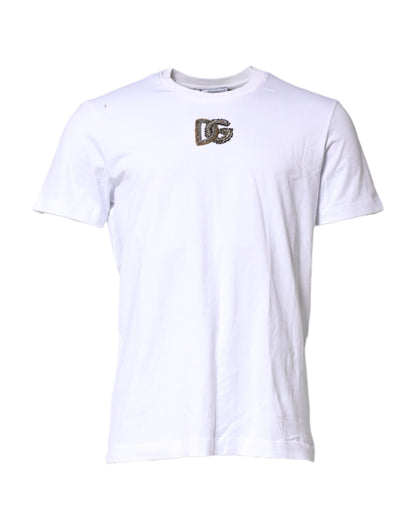 White Logo Embroidery Crew Neck T-shirt