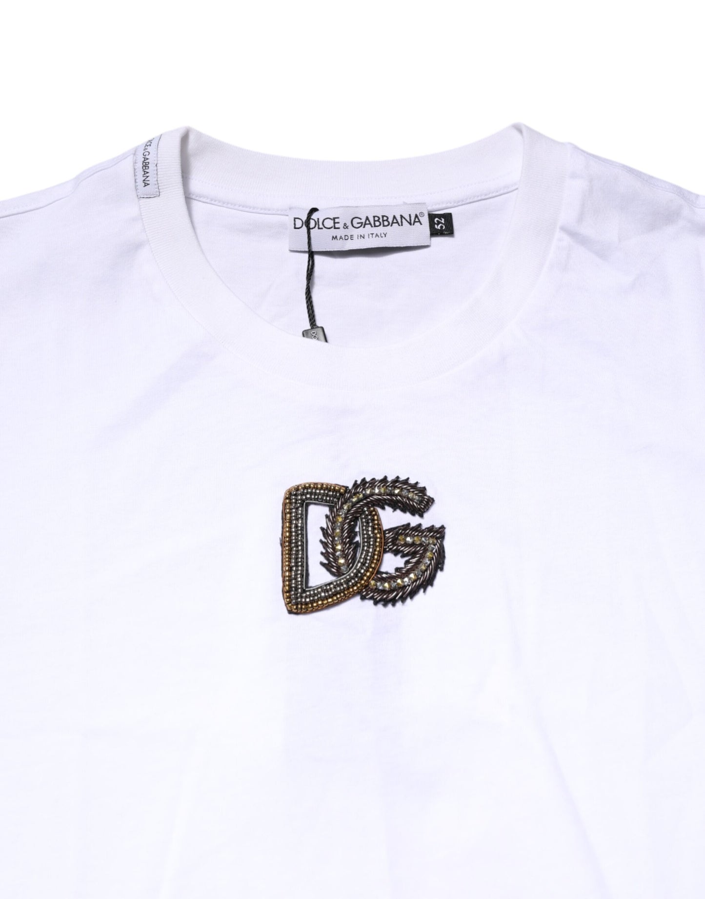 White Logo Embroidery Crew Neck T-shirt