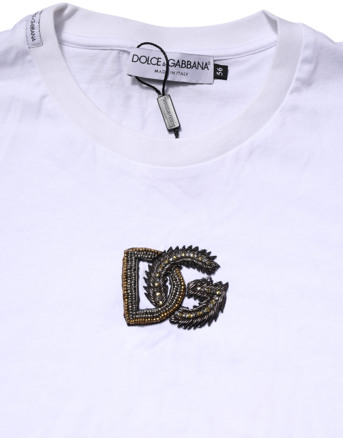 White Logo Embroidery Crew Neck T-shirt
