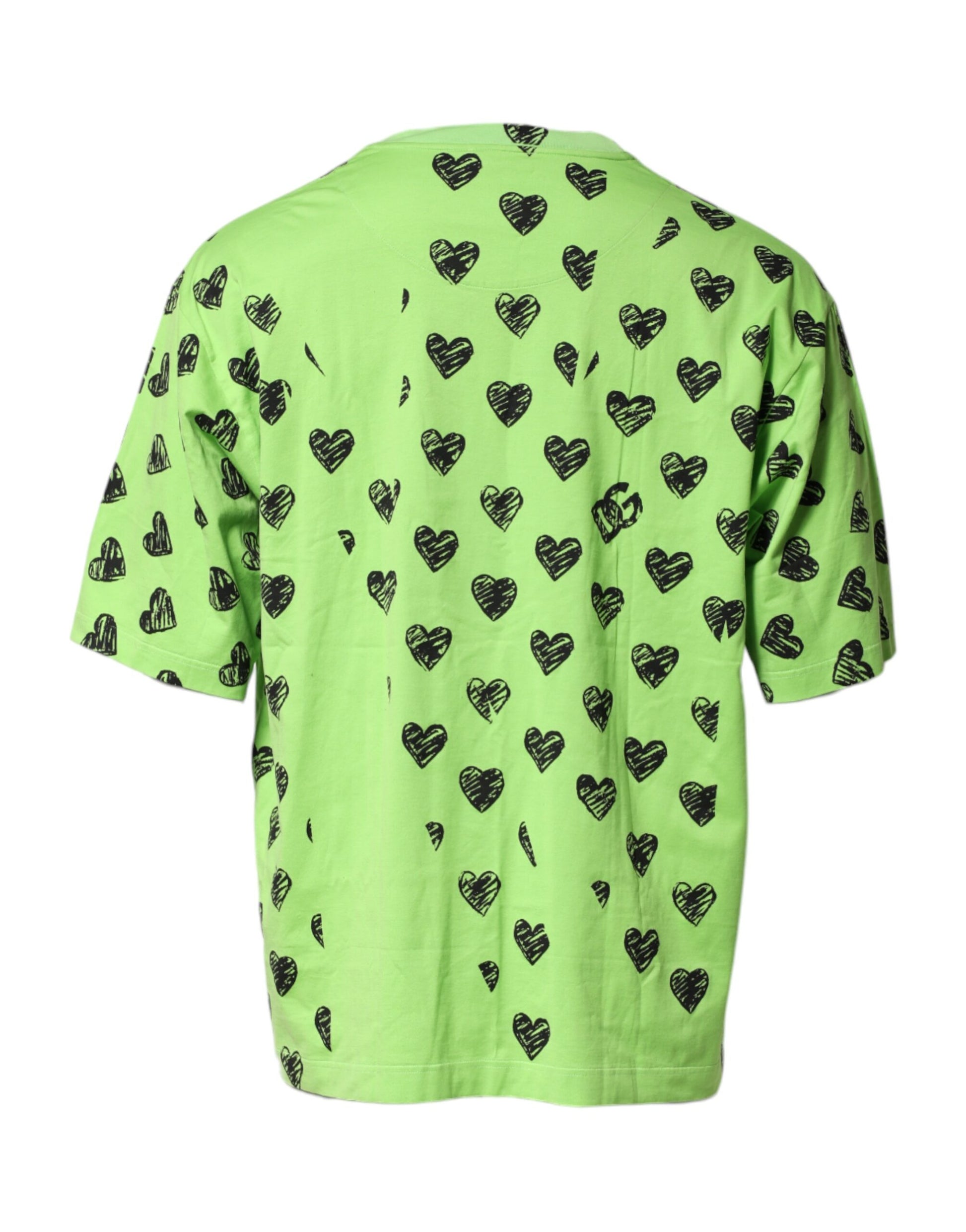 Green Heart Print Cotton Crew Neck T-shirt