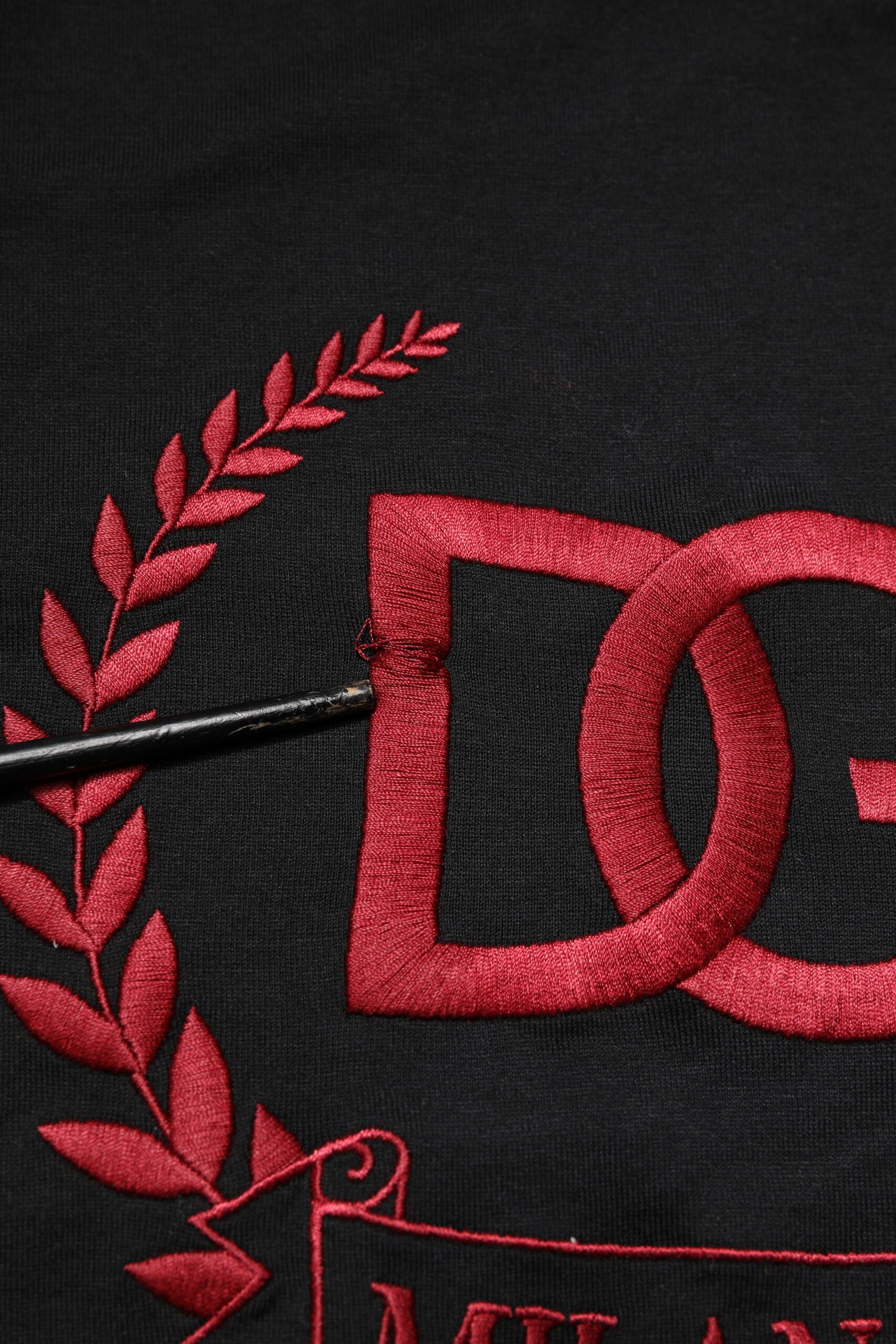 Black Cotton Embroidered Crew Neck T-shirt