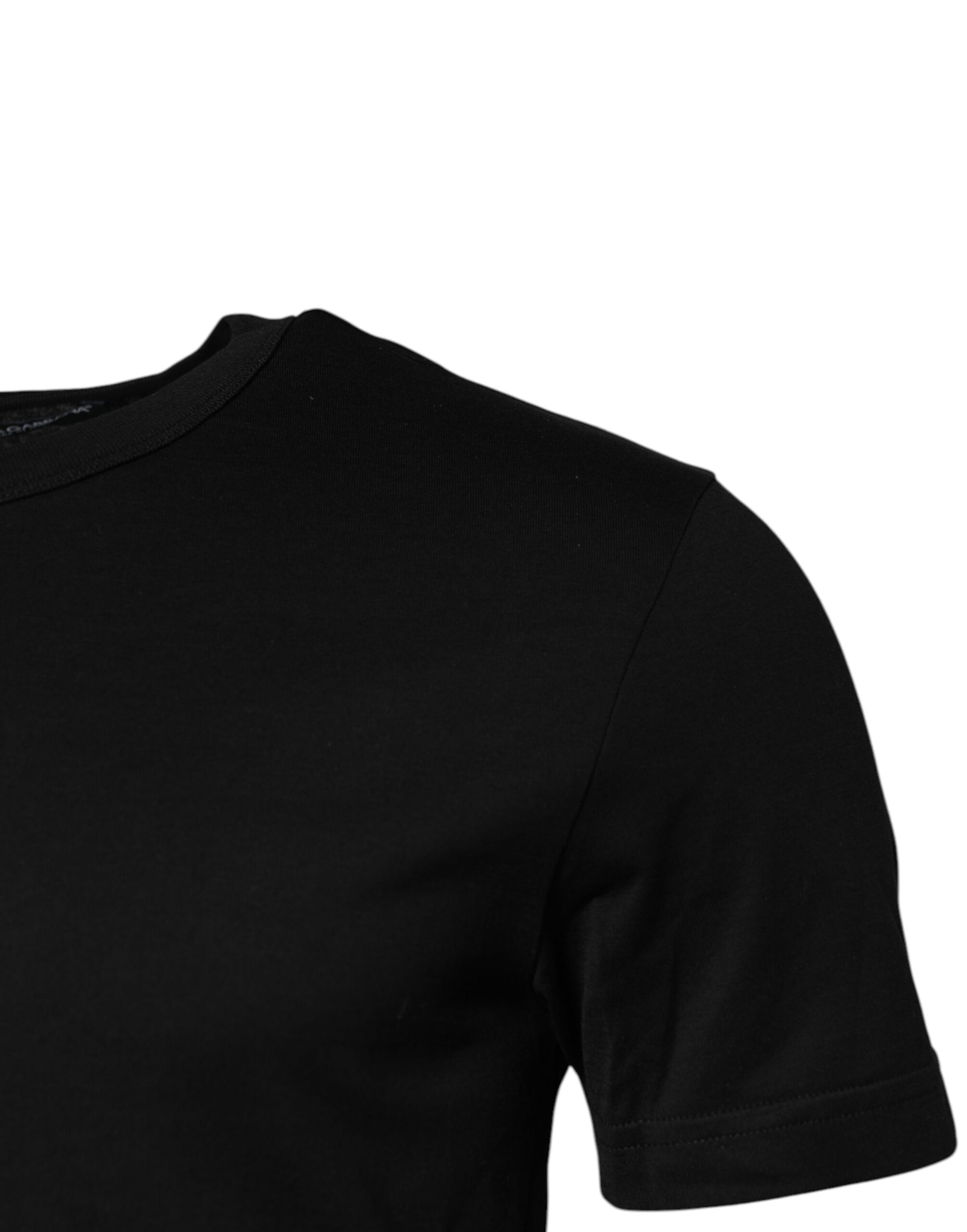 Black Cotton Short Sleeves Round Neck T-shirt