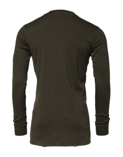 Dark Green Long Sleeves Crew Neck T-shirt