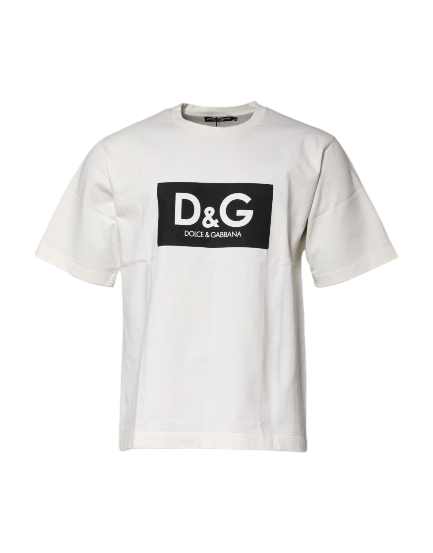 White Cotton DG Logo Print Round Neck T-shirt