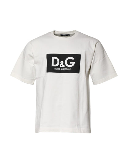 White Cotton DG Logo Print Round Neck T-shirt