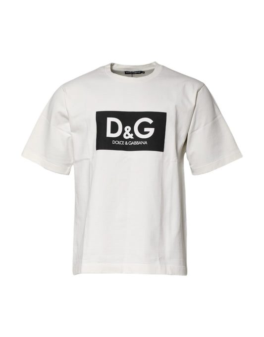 White Cotton DG Logo Print Round Neck T-shirt