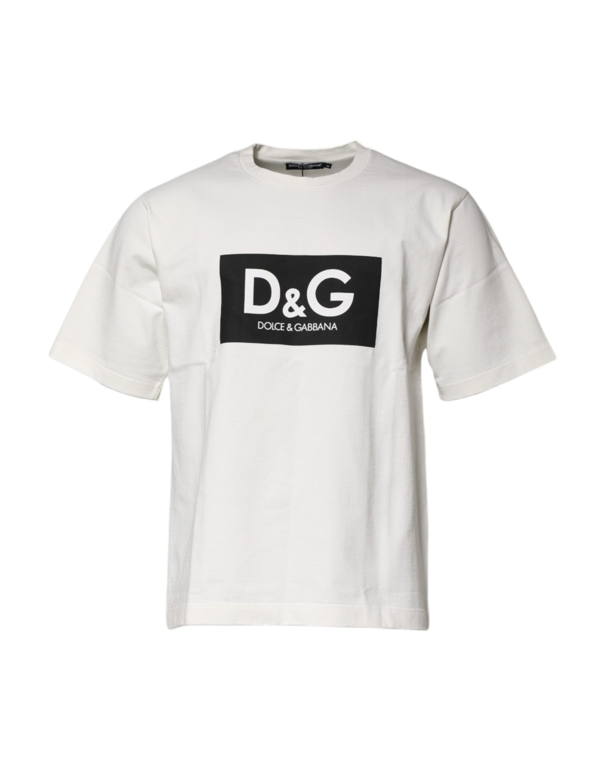 White Cotton DG Logo Print Round Neck T-shirt
