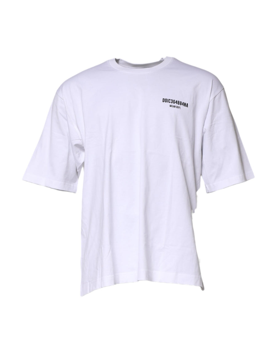 White Cotton Logo Print Crew Neck T-shirt