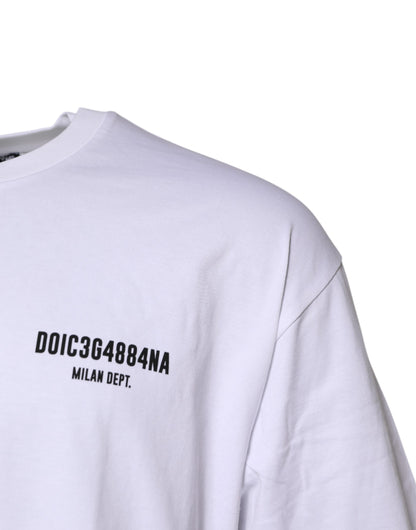 White Cotton Logo Print Crew Neck T-shirt