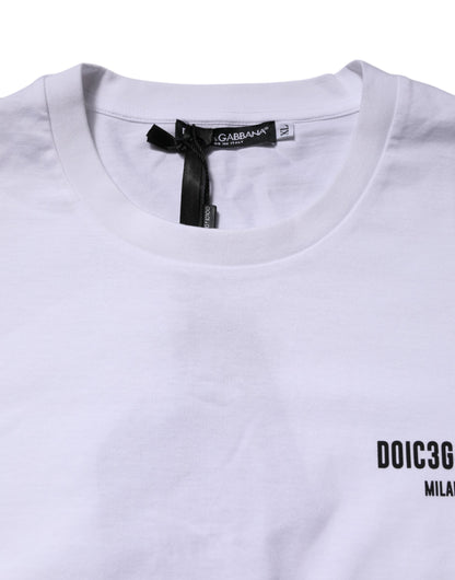 White Cotton Logo Print Crew Neck T-shirt