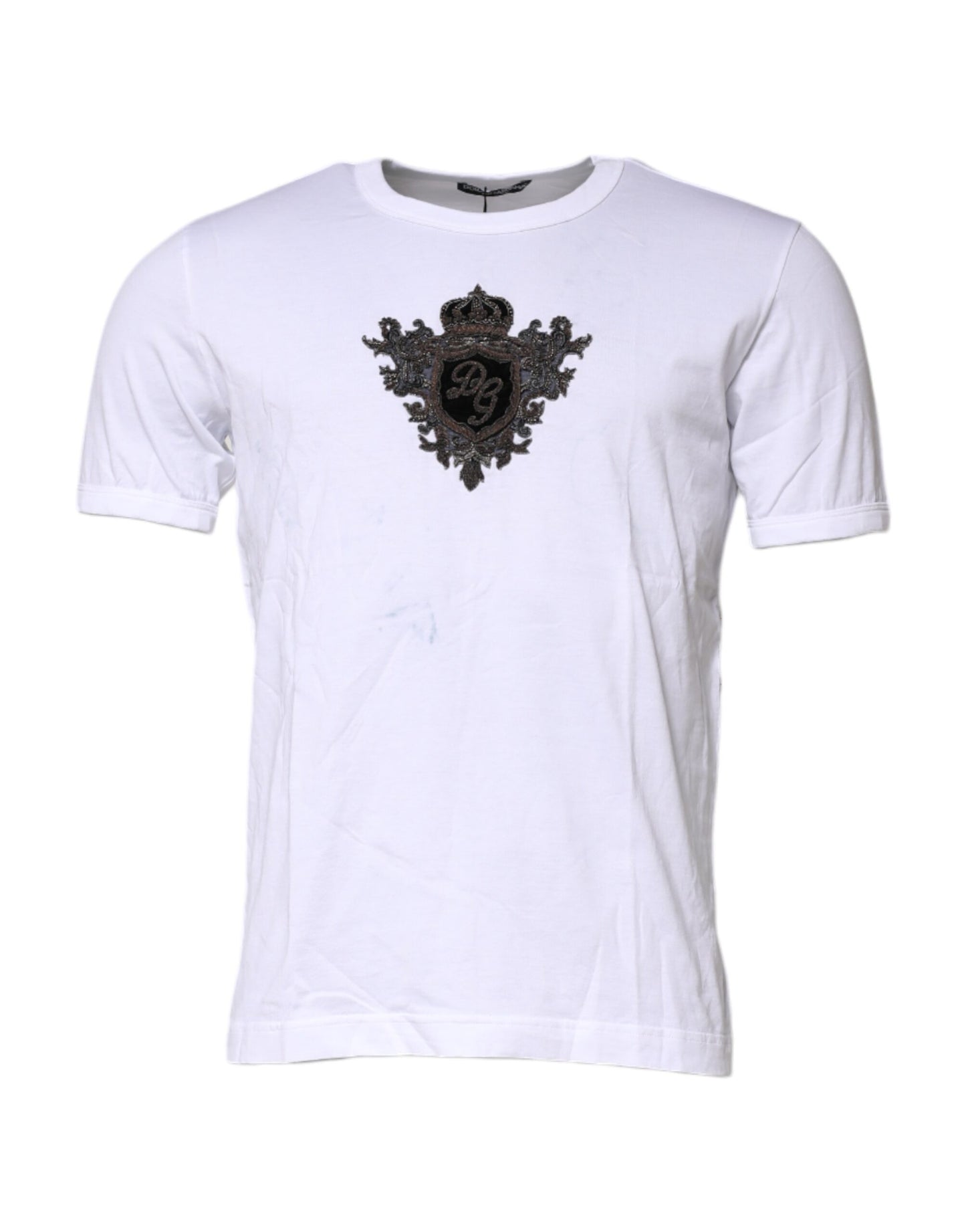 White Cotton Embroidered Round Neck T-shirt