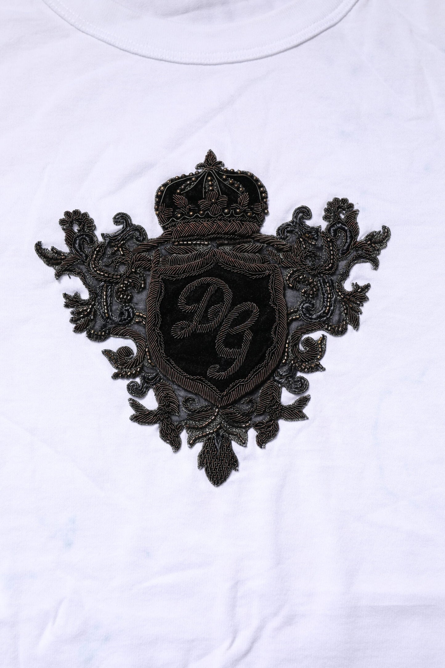 White Cotton Embroidered Round Neck T-shirt