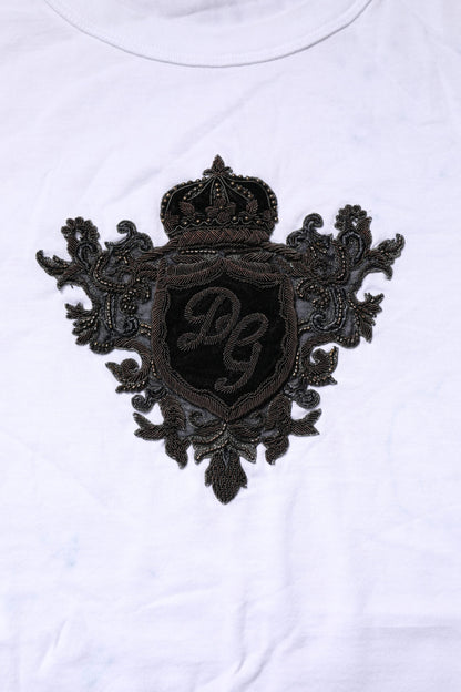 White Cotton Embroidered Round Neck T-shirt