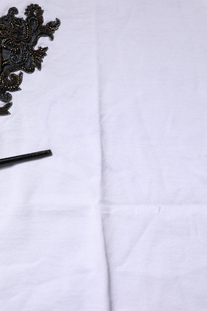 White Cotton Embroidered Round Neck T-shirt